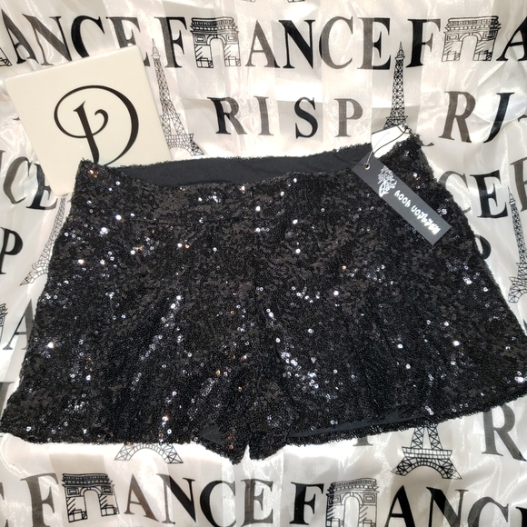 Poof Couture Pants - Sequined Tailored Dress Shorts Juniors Size: Medium Color: Black Fully Lined NWT